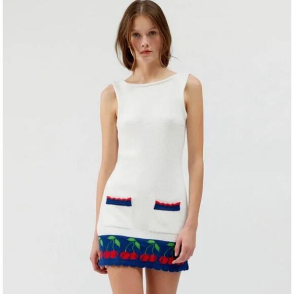 Urban Outfitters Kimchi Blue Sleeveless Cherry Knit Dress M Cottagecore Y2K Cute - Picture 2 of 12